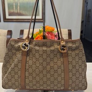 Gucci Brown GG Monogram Canvas Tote Bag